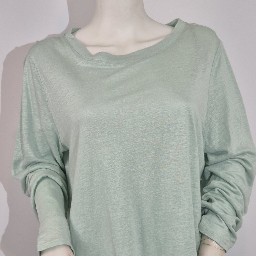 Eileen Fisher Women's Tee Size L Organic Linen Crew Nk Long Sleeve Top Green (60